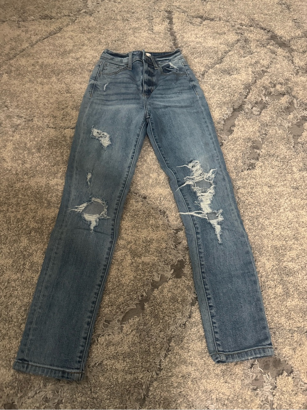 Boyfriend Distressed Mid-Blue Jeans